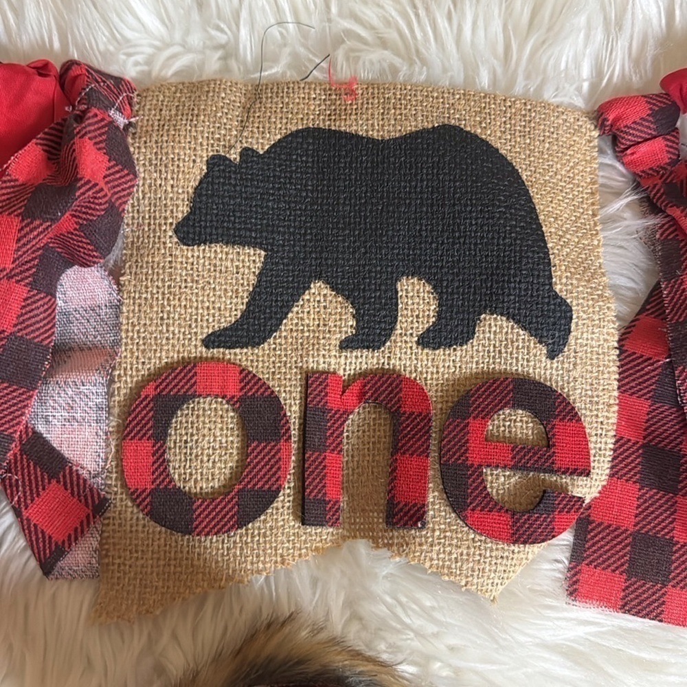 Boy’s First Birthday outfit, crown and bunting Woodland / Lumberjack theme - Picture 8 of 10